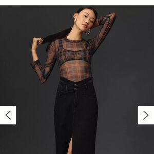 Porridge/ Anthropologie Plaid Sheer Long Sleeve Top xs